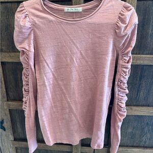 We The Free Ruched Long Sleeve Top in Dusty Rose